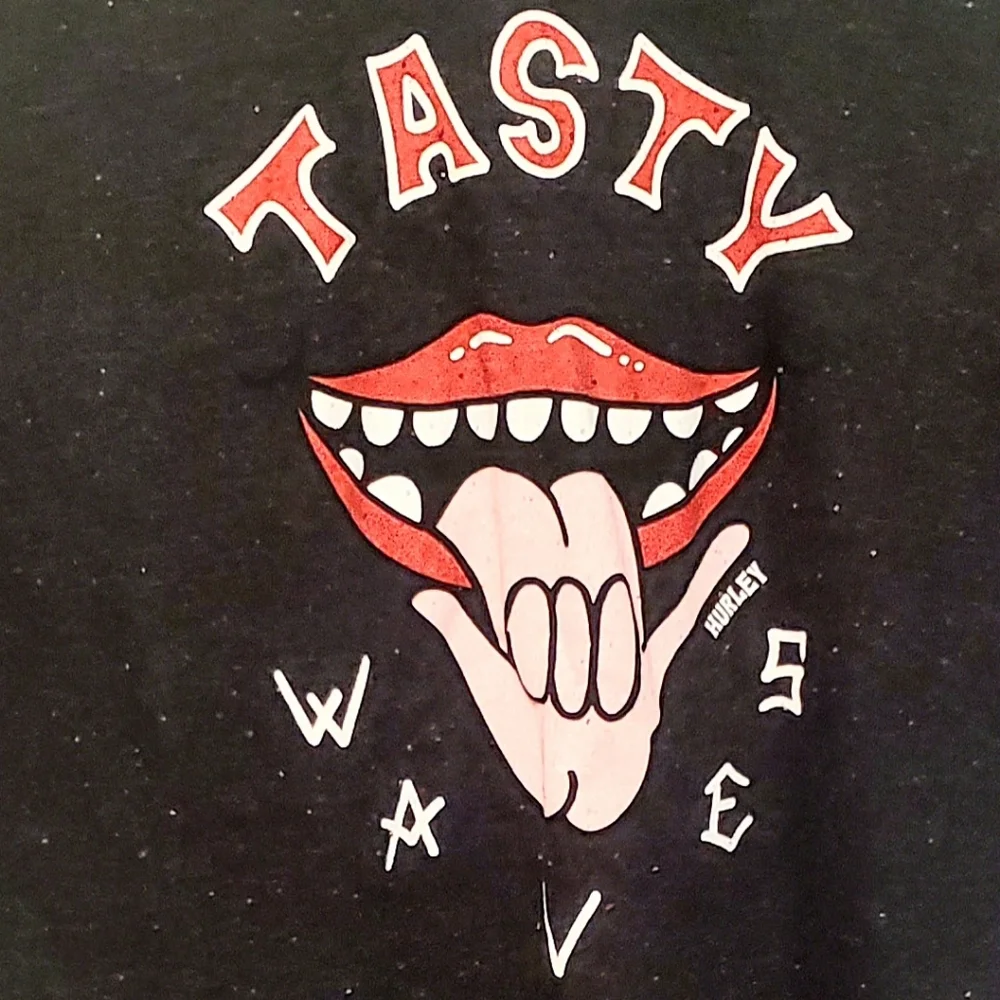 HURLEY, Black Tasty Waves Logo T-Shirt, Large - Picture 2 of 4